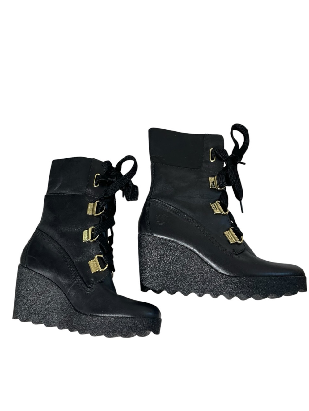 Timberland Leather Wedge High Ankle Lace Up Wedge Combat Boots Women's SZ 7